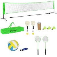 SPORTNOW Badminton Net Set, Height Adjustable Net for Pickleball, Volleyball, Badminton, with 3 Shuttlecocks, 4 Rackets(m-11)