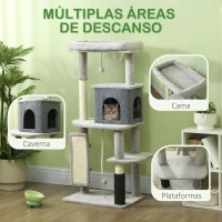 PawHut Arranhador para Gatos Grande Altura 132 cm com Plataformas Postes com Escova Bolas Suspensas e Almofadas para Arranhar Cinza(m-4)