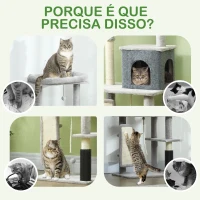 PawHut Arranhador para Gatos Grande Altura 132 cm com Plataformas Postes com Escova Bolas Suspensas e Almofadas para Arranhar Cinza(m-7)
