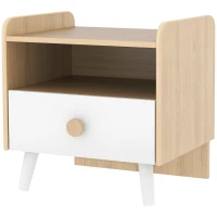 AIYAPLAY Mesa de Cabeceira Infantil de Madeira Mesa de Cabeceira para Crianças com Gaveta Bordas Redondas 40x32,5x40 cm Branco e Madeira(m-11)