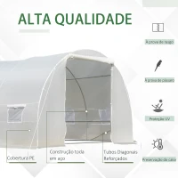 Outsunny Estufa Tipo Túnel 800x300x200cm com 12 Janelas e Porta Enrolável Cobertura de PE 140g/m² e Aço para Cultivo de Plantas Verduras Branco(m-4)