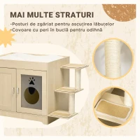 PawHut Dulap pentru Litieră cu 2 Uși, Spațiu de Depozitare și Țepi pentru Zgârâiat, 107x54x70 cm, Lemna Natural(m-5)