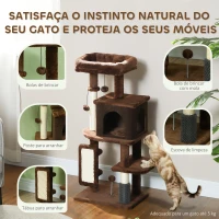 PawHut Arranhador para Gatos Grande Altura 104 cm com Plataformas Postes com Escova Bolas Suspensas e Almofadas para Arranhar Marrom(m-5)