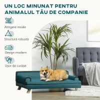 PawHut Canapea pentru Câini Căptușit, Culcuș pentru Câini cu Husă Detașabilă și Picioare din Lemn, 100x62x32 cm, Verde(m-7)