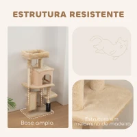 PawHut Arranhador para Gatos Grande Altura 104 cm com Plataformas Postes com Escova Bolas Suspensas e Almofadas para Arranhar Bege(m-6)