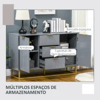 HOMCOM Aparador Auxiliar Armário de Armazenamento com 3 Gavetas e 2 Armários com Prateleira Ajustável 120x40x76 cm Cinza(m-6)