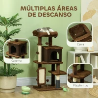 PawHut Arranhador para Gatos Grande Altura 104 cm com Plataformas Postes com Escova Bolas Suspensas e Almofadas para Arranhar Marrom(m-4)