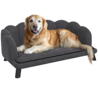 PawHut Sofá para Cães Médios Sofá Cama para Animais de Estimação em Veludo com Pés de Madeira 98,5x60,5x35,5 cm Cinza Escuro(m-11)