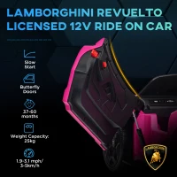 AIYAPLAY Lamborghini Revuelto Licensed 12V Ride on Car w/ Butterfly Doors, Transport Wheels, Suspension, Remote Control, Pink(m-4)