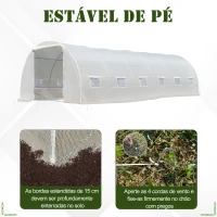 Outsunny Estufa Tipo Túnel 800x300x200cm com 12 Janelas e Porta Enrolável Cobertura de PE 140g/m² e Aço para Cultivo de Plantas Verduras Branco(m-6)