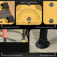 HOMCOM Bancada de trabalho ajustável em altura com 4 pinos giratórios com tabletes ajustáveis em ângulo e distância 65x60,5x85-110 cm Madeira natural e preta(m-7)