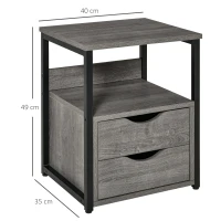 HOMCOM Industrial Side Table with Drawer, Sofa Table, Bedside Cabinet with Storage Shelf, Slim Nightstand for Living Room, Bedroom, Grey(m-3)