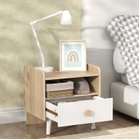 AIYAPLAY Mesa de Cabeceira Infantil de Madeira Mesa de Cabeceira para Crianças com Gaveta Bordas Redondas 40x32,5x40 cm Branco e Madeira(m-8)