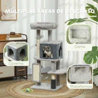 PawHut Arranhador para Gatos Grande Altura 104 cm com Plataformas Postes com Escova Bolas Suspensas e Almofadas para Arranhar Cinza(m-4)