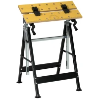 HOMCOM Bancada de trabalho ajustável em altura com 4 pinos giratórios com tabletes ajustáveis em ângulo e distância 65x60,5x85-110 cm Madeira natural e preta(m-10)