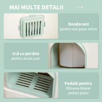 PawHut Litieră pentru Pisici Acoperită cu Odorizante, Tavă Detașabilă și Paletă din ABS și PP, 50x40x40 cm, Alb(m-6)