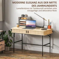 HOMCOM Biurko w stylu retro z dekorem lameli, przegródki do przechowywania, nogi ze stali, 120 x 60 x 76,5 cm, Dąb/Czarny(m-4)