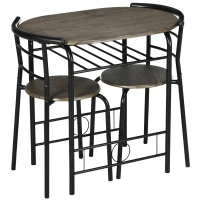 HOMCOM Bistro-Set Esstisch Küchentisch mit Stühlen Set, 1 Tisch, 2 Stühle, 80 cm x 53 cm x 74,5 cm, Schwarz(m-13)