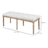 HOMCOM Panca Fondoletto Imbottita Stile Vintage in Tessuto e Gambe in Legno, 117x40x48 cm, Crema(m-3)