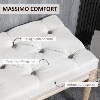 HOMCOM Panca Fondoletto Imbottita Stile Vintage in Tessuto e Gambe in Legno, 117x40x48 cm, Crema(m-4)
