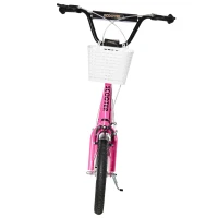 HOMCOM Kinderroller Tretroller mit Bremse, inkl. Korb, höhenverstellbar, für Kinder von 5 bis 12 Jahren, Weiß + Pink(m-14)