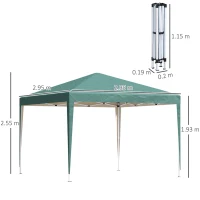 Outsunny 3 x 3M Garden Pop Up Gazebo Height Adjustable Marquee Party Tent Wedding Canopy with Carrying Bag, Green(m-3)