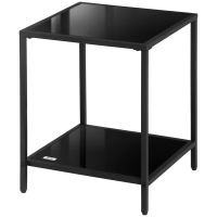 HOMCOM Bijzettafel met Gehard Glazen Platen, 2 Niveaus, Klassiek Ontwerp met Metalen Structuur, Zwart