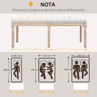 HOMCOM Panca Fondoletto Imbottita Stile Vintage in Tessuto e Gambe in Legno, 117x40x48 cm, Crema(m-7)