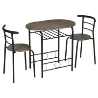 HOMCOM Bistro-Set Esstisch Küchentisch mit Stühlen Set, 1 Tisch, 2 Stühle, 80 cm x 53 cm x 74,5 cm, Schwarz(m-14)