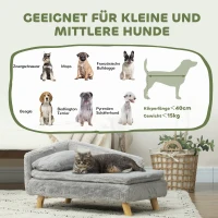 PawHut Sofa dla Psa z Miękkim Pluszem, 2 Poduszki, dla Psów Do 15 kg, 70 x 42,5 x 38,5 cm, Jasnoszary(m-7)