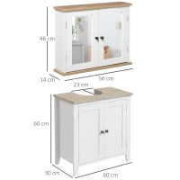kleankin Bathroom Furniture Set, Mirror Cabinet Wall Mounted with Adjustable Shelf, Bathroom Sink Cabinet with Storage, White and Wood Grain(m-3)