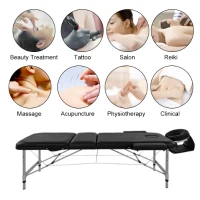 Portable Aluminium Massage Table, 3-Section Foldable Couch Bed with Adjustable Headrest, Arm Support, and Carrying Bag, Black(m-5)