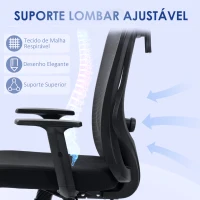 Vinsetto Cadeira de Escritório com Apoio para os Braços 2D Cadeira de Escritório com Altura Ajustável Apoio para a Cabeça Suporte Lombar Alto 67x64x117-127cm Preto(m-9)