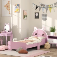 ZONEKIZ Bed for Kids Cat Design Toddler Bed Frame Bedroom Furniture with Guardrails, for 3-6 Years, 143L x 74W x 72Hcm - Pink(m-1)