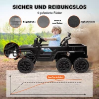 AIYAPLAY 12V Elektryczne Auto Dla Dzieci z przyczepką, LED, muzyką i klaksonem, dla dzieci 3-8 lat, Czarny(m-5)