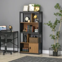 HOMCOM Modern 4-Tier Bookshelf, Freestanding Bookcase with Storage Shelving and Closed Cabinet, for Living Room Home Office Study, Walnut Brown(m-12)