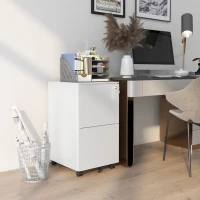 Vinsetto 2-Drawer Vertical Filing Cabinet with Lock and 5 Wheels, Steel Mobile File Cabinet, for A4, Legal and Letter Size, Pre-Assembled Body, White(m-2)