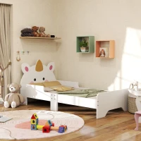 ZONEKIZ Unicorn-Designed Toddler Bed, Kids Bedroom Furniture, for Ages 3-6 Years, 143 x 74 x 67cm - White(m-1)