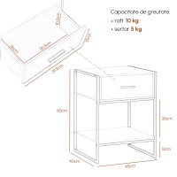 HOMCOM Set din 2 Noptiere Moderne, Noptiere cu Raft și Sertar, Organizatoare de Depozitare pentru Dormitor, 45x40x60 cm, Alb(m-3)
