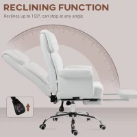 HOMCOM Ergonomiczne Krzesło Biurowe, Regulacja Wysokości 48-56 cm, Nachylane Oparcie, Podnóżek, Biały(m-6)