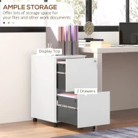 Vinsetto 2-Drawer Vertical Filing Cabinet with Lock and 5 Wheels, Steel Mobile File Cabinet, for A4, Legal and Letter Size, Pre-Assembled Body, White(m-4)