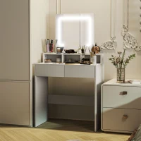 HOMCOM Dressing Table with Mirror and LED Lights, Vanity Table with 2 Drawers, 3 Compartments, 3 Colour Lighting, for Bedroom, Modern Dresser Makeup Desk for Women and Girls, White(m-10)