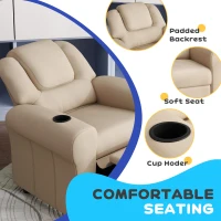 HOMCOM Kids Recliner Chair, PU Leather with Adjustable Backrest, Footrest, Padded Headrest, Beige(m-5)