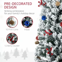HOMCOM 7' Artificial Prelit Christmas Trees Holiday Décor with Colourful LED Lights, Flocked Tips, Berry, Pine Cone(m-5)