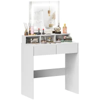 HOMCOM Dressing Table with Mirror and LED Lights, Vanity Table with 2 Drawers, 3 Compartments, 3 Colour Lighting, for Bedroom, Modern Dresser Makeup Desk for Women and Girls, White(m-1)