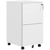 Vinsetto 2-Drawer Vertical Filing Cabinet with Lock and 5 Wheels, Steel Mobile File Cabinet, for A4, Legal and Letter Size, Pre-Assembled Body, White(m-1)