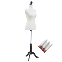 HOMCOM Manequim de Costura Feminino Manequim de Costura Ajustável a 130-168 cm com Tripé de Madeira Branco(m-10)