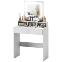 HOMCOM Dressing Table with Mirror and LED Lights, Vanity Table with 2 Drawers, 3 Compartments, 3 Colour Lighting, for Bedroom, Modern Dresser Makeup Desk for Women and Girls, White(m-11)