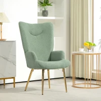 HOMCOM Fotoliu de Living cu Spătar Înalt, 73x68x111 cm, Verde și Auriu(m-2)