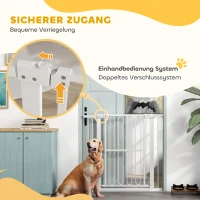 PawHut 94 cm Hoog Huisdierenhekje voor Deurkozijnen, Gangen en Trappen, 76-104 cm Breed, Metaal en Kunststof, Wit(m-6)